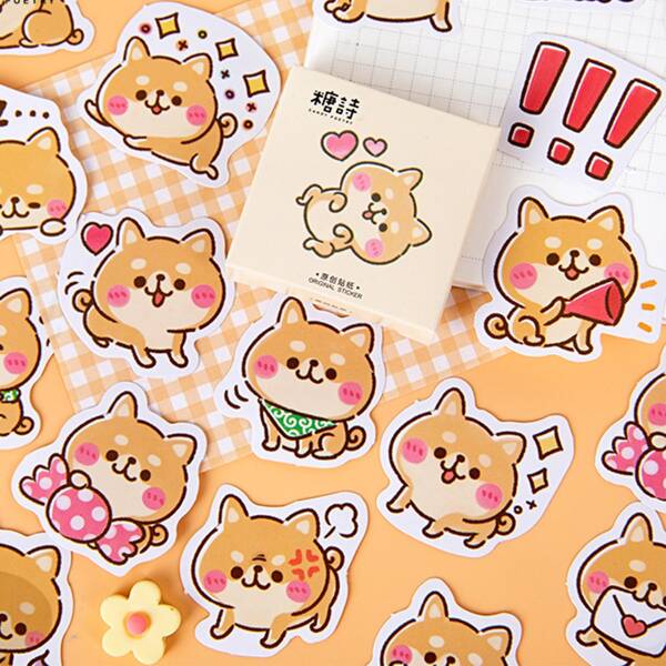

45pcs Cartoon Dog Print Sticker, Yellow