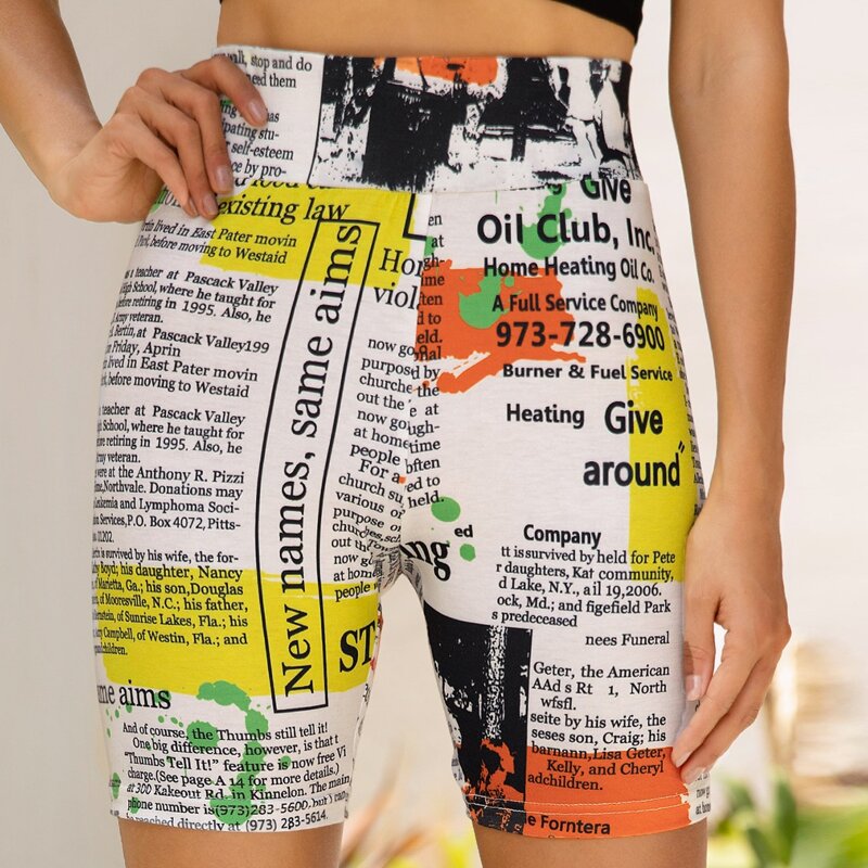 

Newspaper Print Biker Shorts, White