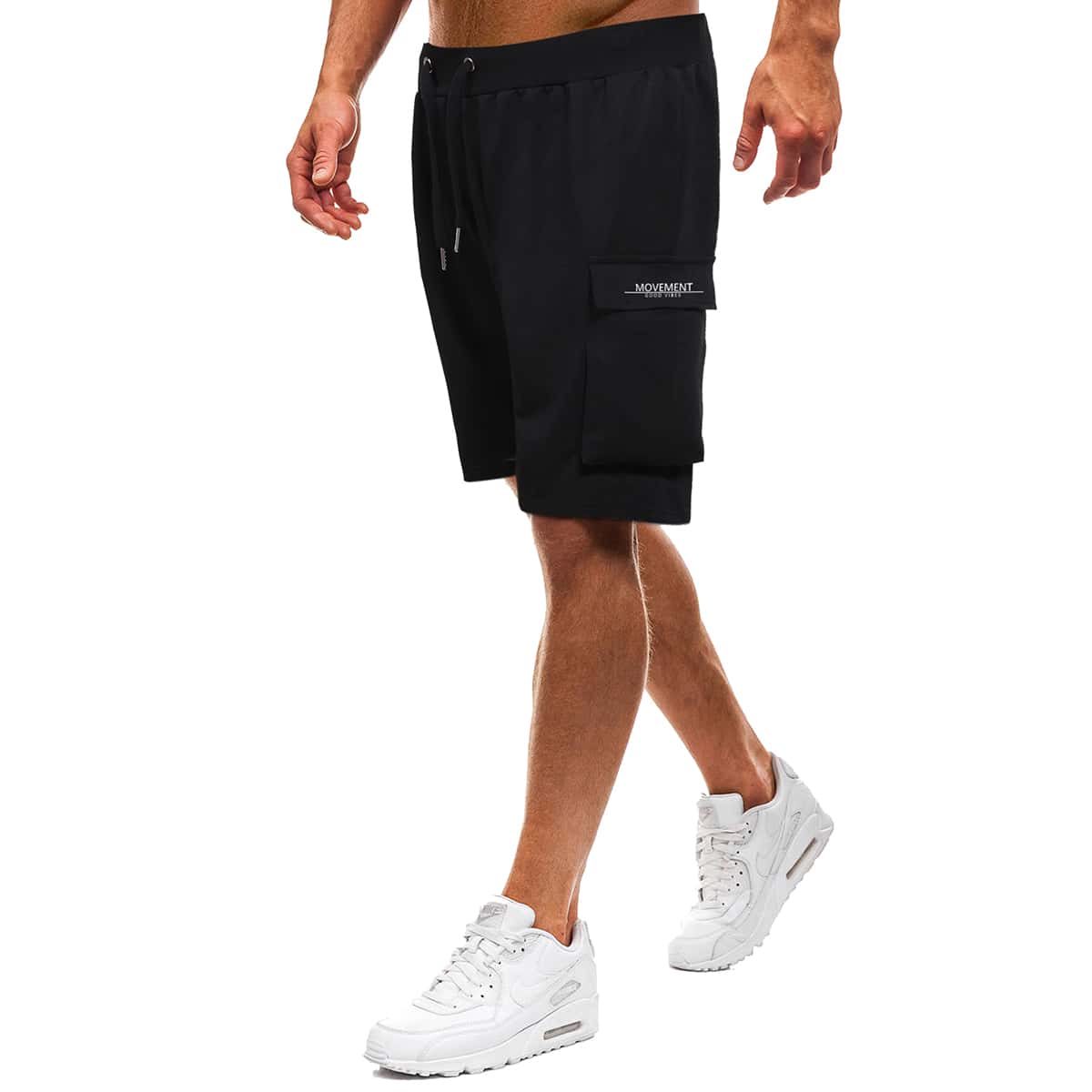 

Guys Flap Pocket Drawstring Waist Bermuda Shorts, Black