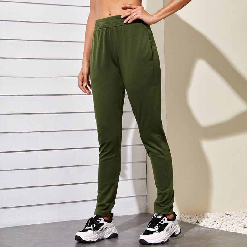 

Elastic Waist Solid Sweatpants, Army green