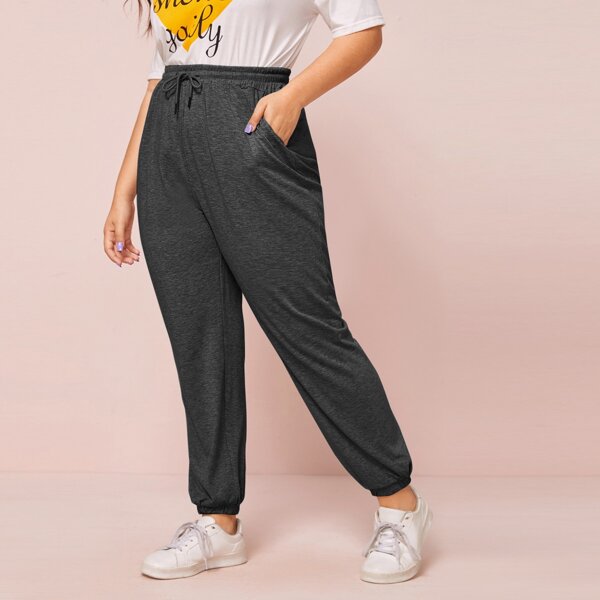 

Plus Slant Pockets Drawstring Waist Joggers, Dark grey