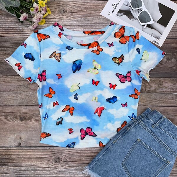 

Tie Dye Butterfly Print Tee, Multicolor