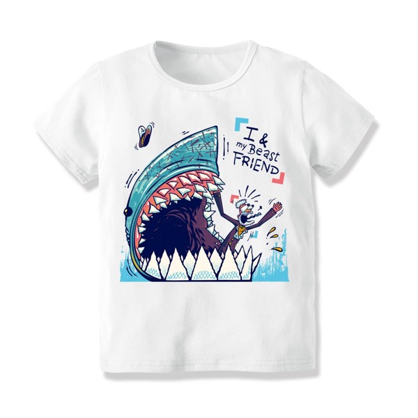 

Boys Cartoon & Letter Graphic Tee, White