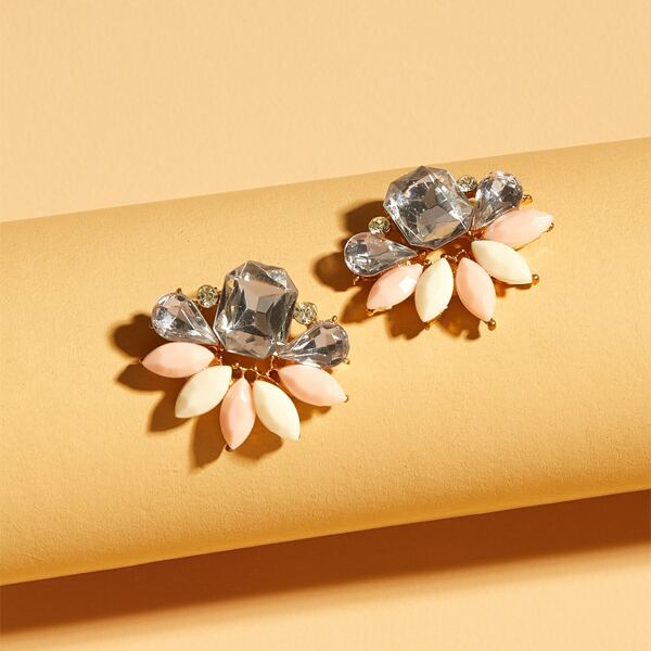 

Gemstone Engraved Stud Earrings, Multicolor
