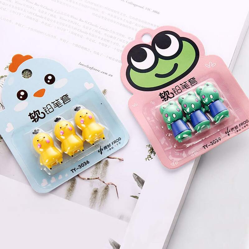 

3pcs Cartoon Design Random Color Pencil Cap, Multicolor