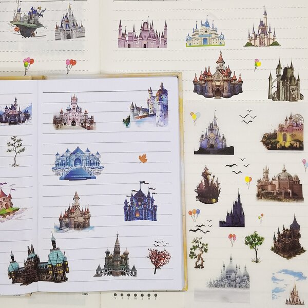 

6sheets Castle Pattern Sticker, Multicolor