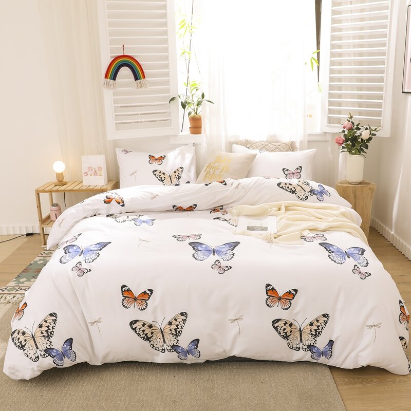 

Butterfly Print Bedding Set Without Filler, Multicolor