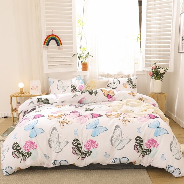 

Butterfly Print Bedding Set Without Filler, Multicolor