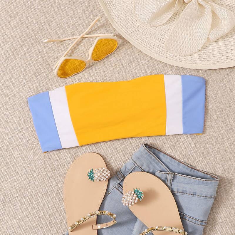 

Color Block Bandeau Bikini Top, Multicolor