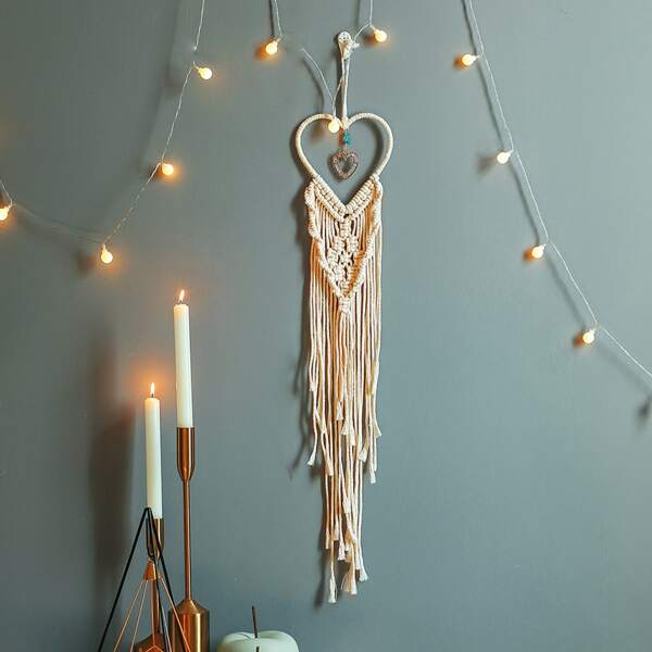 

Плетеный декор для стен в форме сердца 1шт, Бежевые