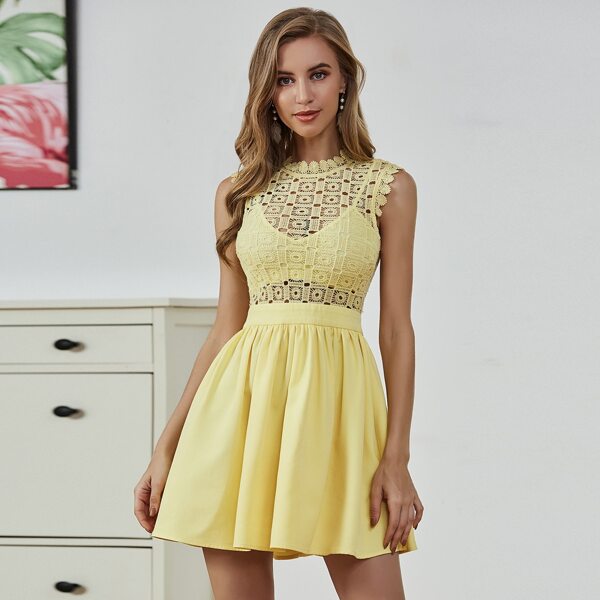 

Double Crazy Guipure Lace Bodice Dress With Camisole, Yellow