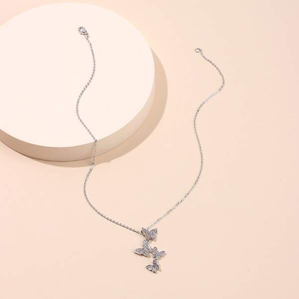 

Rhinestone Butterfly Charm Necklace, Silver