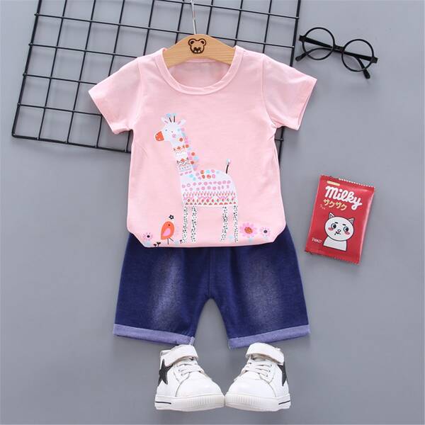 

Шорты и футболка с мультяшным принтом для девочек, Многоцветный