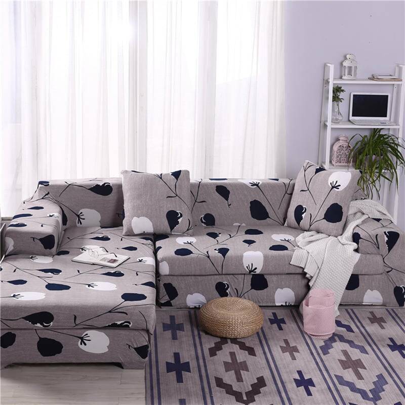

Plants Print Stretchy Sofa Cover Without Cushion Cover, Grey