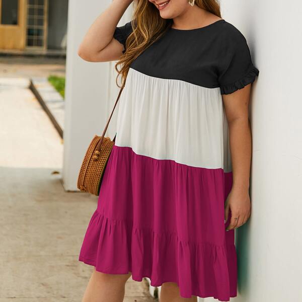 

Plus Color Block Smock Dress, Multicolor