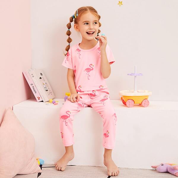 

Toddler Girls Flamingo Print Pajama Set, Pink