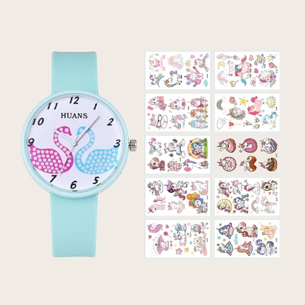 

Kids 1pc Swan Watch & 10pcs Sticker