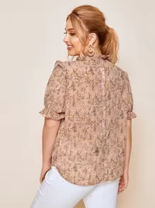 SHEIN Clasi Áo sơ mi Plus Size Nút Họa tiết hoa Bụi hồng Thanh lịch - Bụi hồng - Xem 2