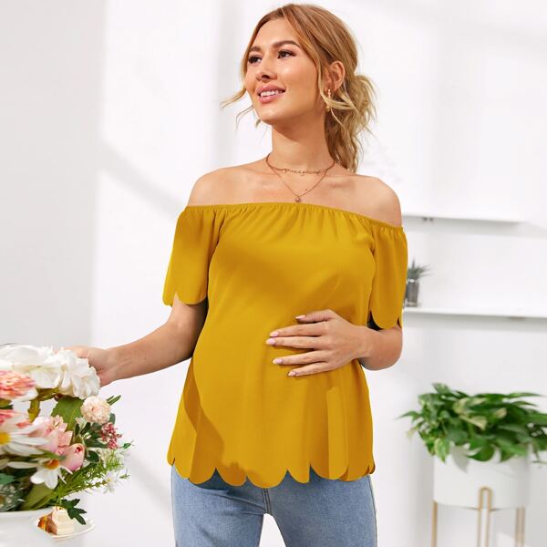 

Maternity Scallop Edge Bardot Top, Mustard yellow