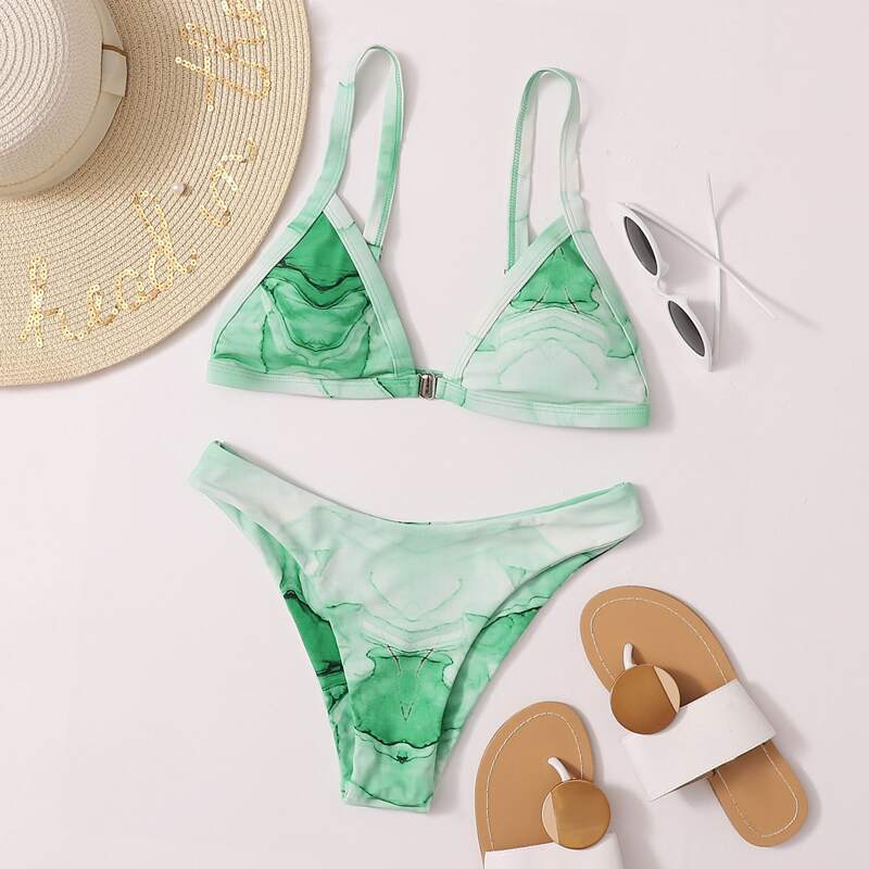 

Tie Dye Triangle Bikini Swimsuit, Mint green
