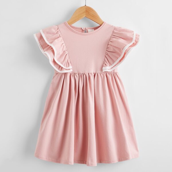 

Toddler Girls Contrast Binding Keyhole Back Dress, Coral pink