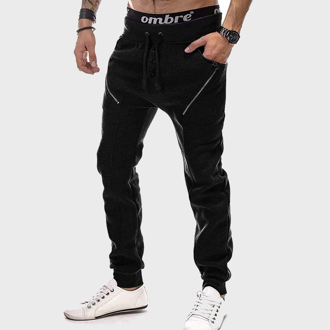 

Guys Zip Detail Drawstring Sweatpants, Black