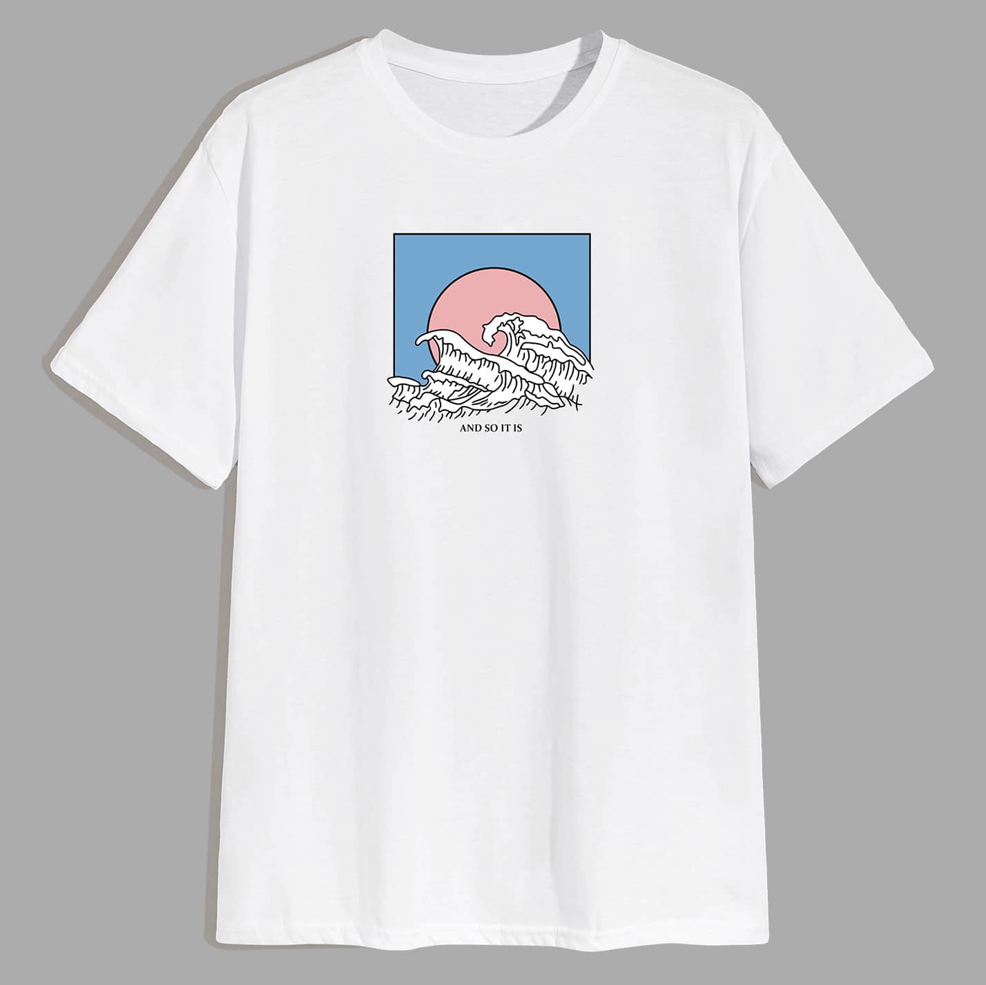 

Guys Sea Wave & Slogan Graphic Tee, White