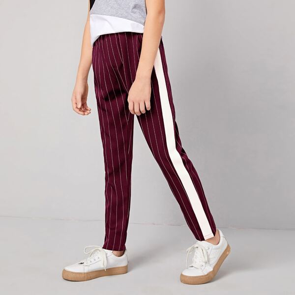 

Boys Contrast Sideseam Striped Pants, Maroon