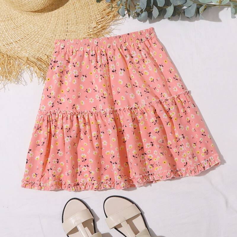 

Ditsy Floral Frill Trim Skirt, Coral pink