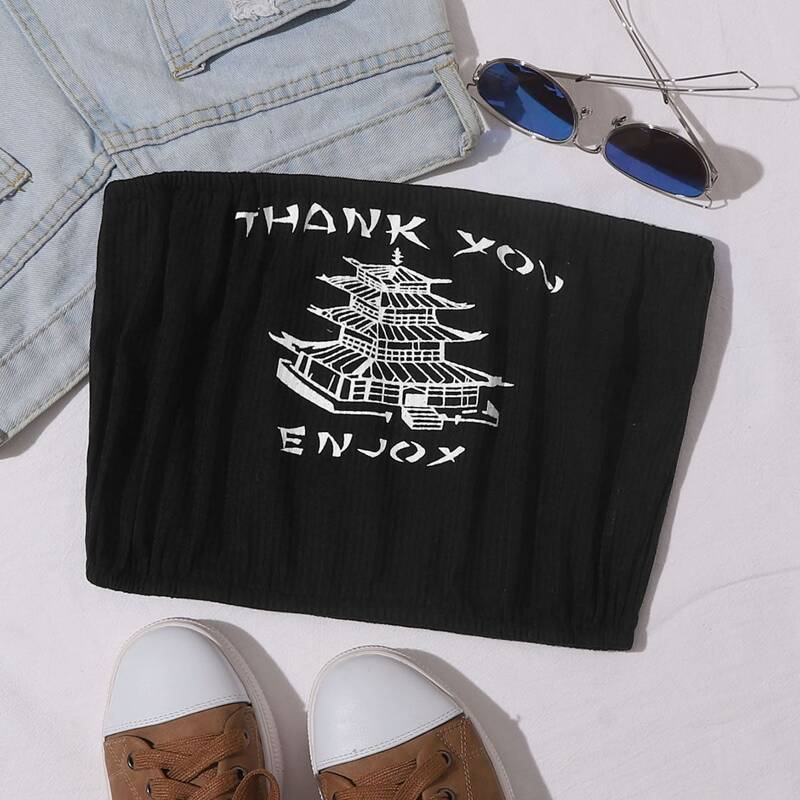 

Building And Letter Graphic Tube Top, Black