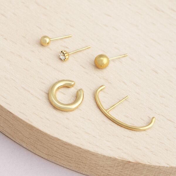 

5pieces Mini Stud And Ear Cuffs, Gold