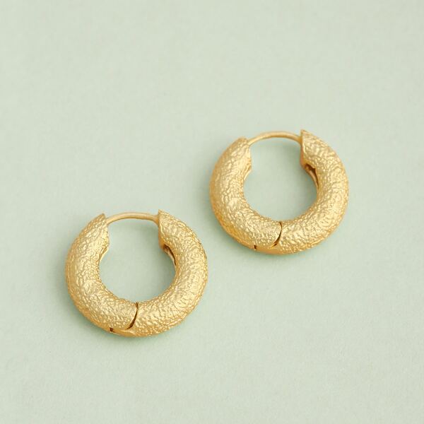 

1pair Thick Textured Small Hoop Earrings, Gold