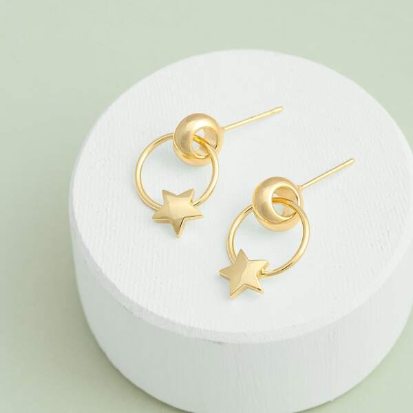 

1pair Star Detail Mini Hoop Earrings, Gold