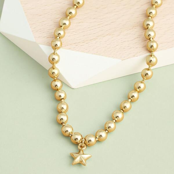 

Star Pendant Chunky Beaded Necklace, Gold