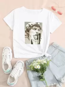 Camiseta de cuello redondo con estampado - Blanco - Ver 1