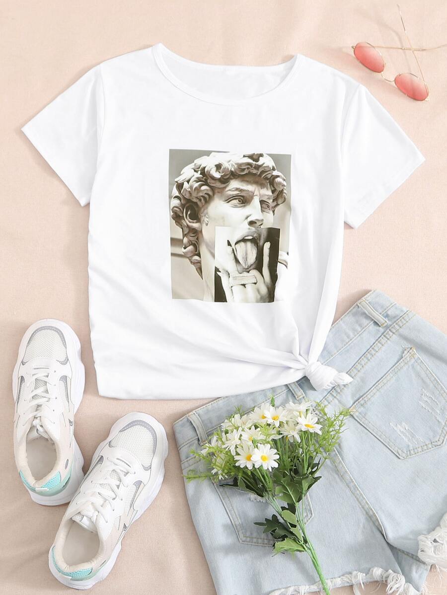 Camiseta de cuello redondo con estampado - Blanco - Ver 1