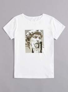Camiseta de cuello redondo con estampado - Blanco - Ver 5