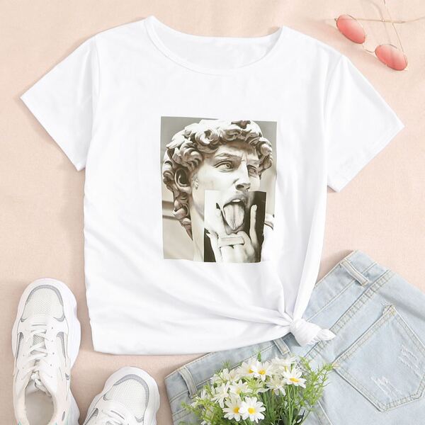 

Sculpture Graphic Round Neck Tee, White