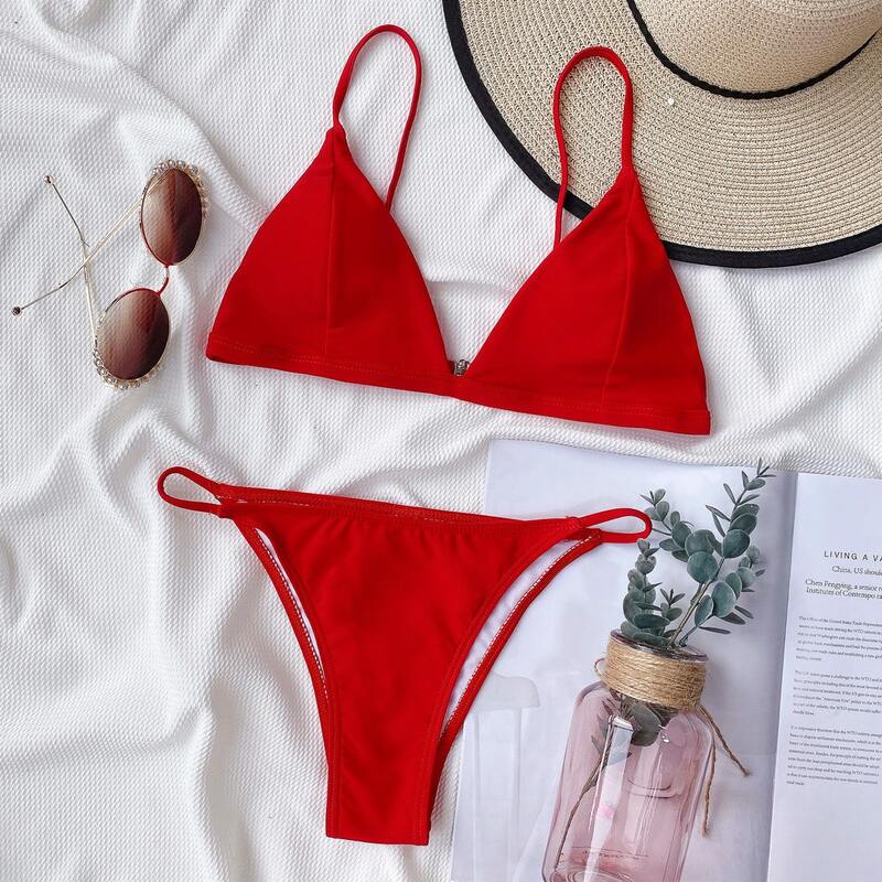 

Triangle Tanga Bikini Swimsuit, Red