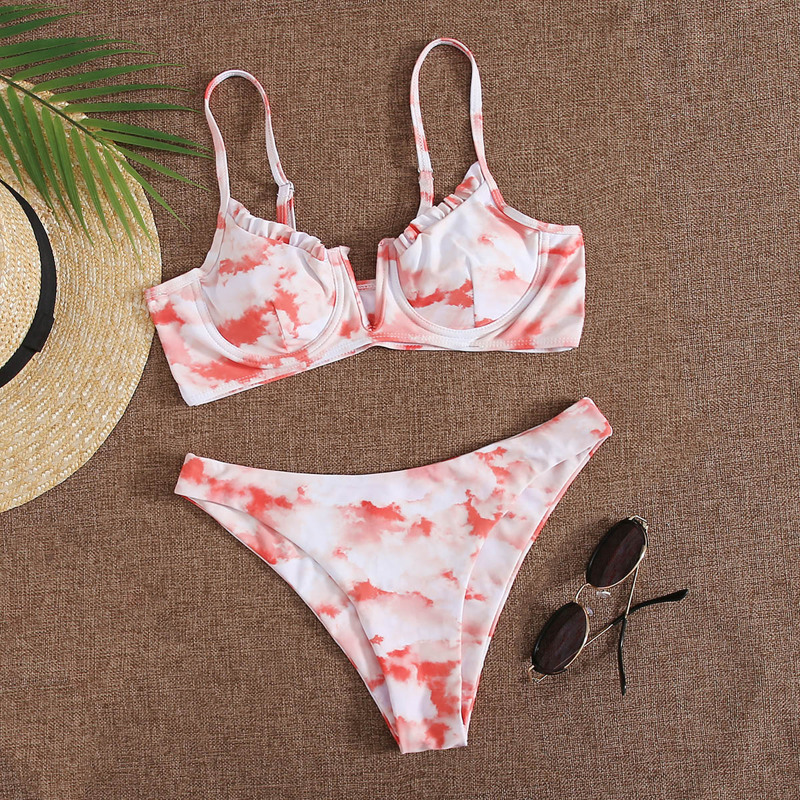 

Tie Dye V Wired Underwire Bikini Swimsuit, Coral pink