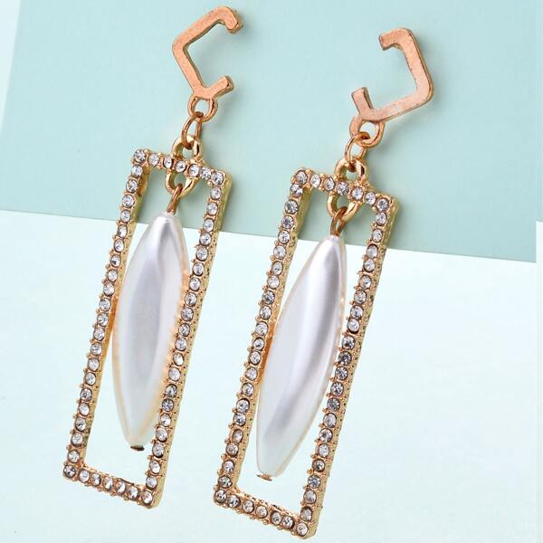 

Faux Pearl Geo Drop Earrings, Gold