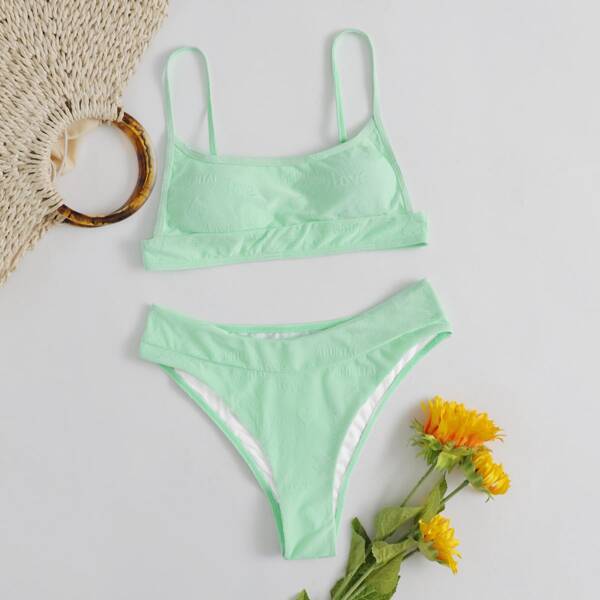 

Solid Spaghetti Strap Bikini Swimsuit, Mint green
