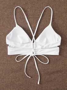 Swim Mod Summer Beach Cut-Out Tie Back Bikini Top - White - View 2