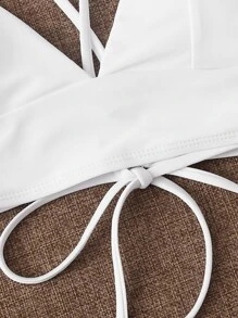 Swim Mod Summer Beach Cut-Out Tie Back Bikini Top - White - View 3