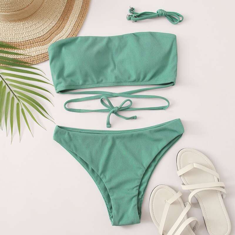 

Rib Bandeau Bikini Swimsuit, Mint green