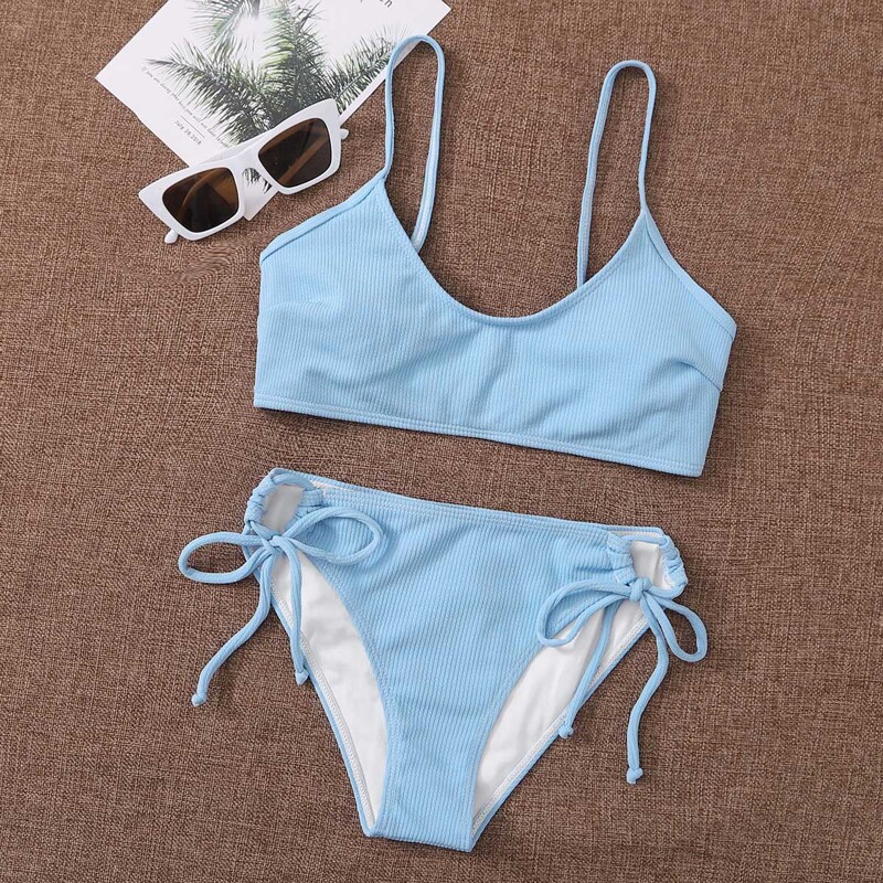 

Rib Tie Side Bikini Swimsuit, Baby blue