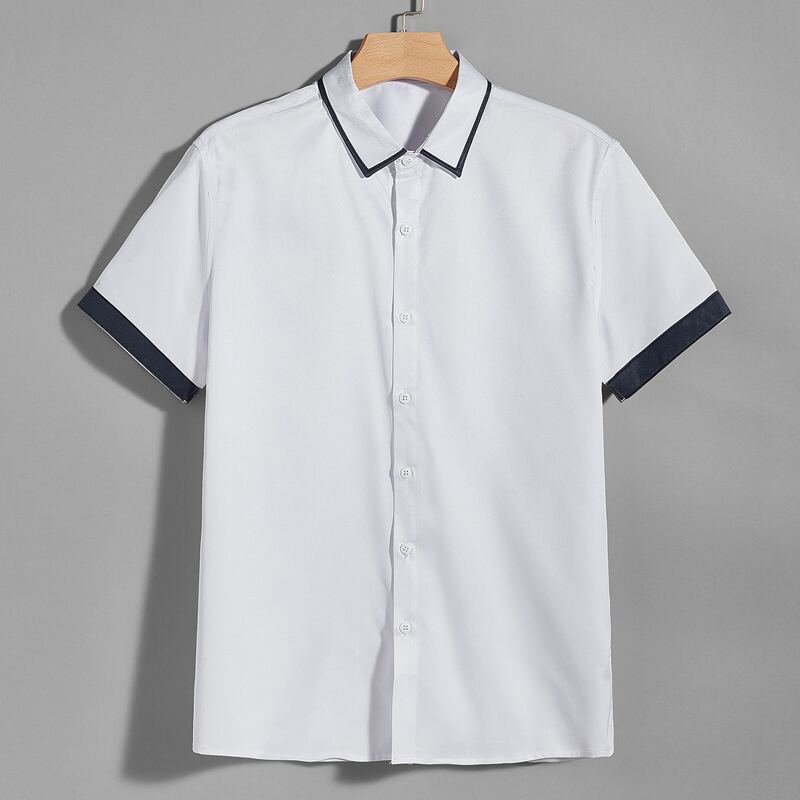 

Guys Button Up Contrast Trim Shirt, White
