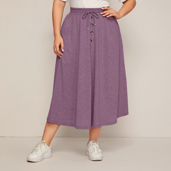 

Plus Drawstring Waist Button Front Skirt, Mauve purple