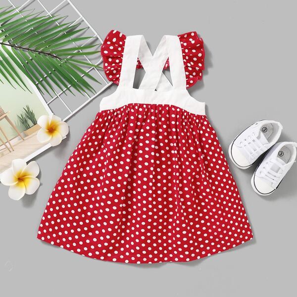 

Baby Girl Polka Dot Print Crisscross Dress, Red