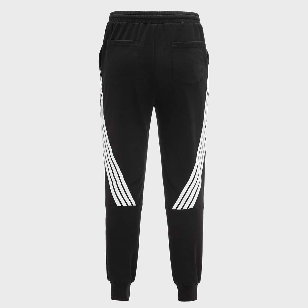 

Guys Striped Tape Pocket Patched Sweatpants, Black